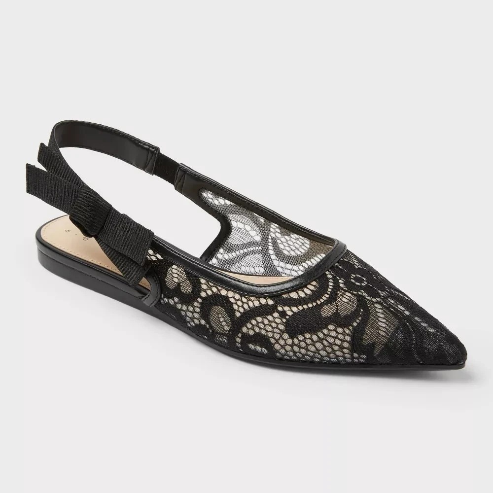 A New Day Women's London Lace Bow Slingback Flats Black Size 9 New With Tags